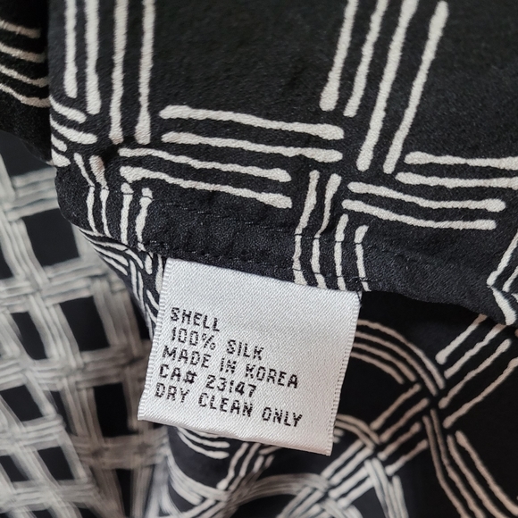 Talbots Petites Pure Silk Black & White Square Button up Shirt Size 10 - Picture 4 of 7